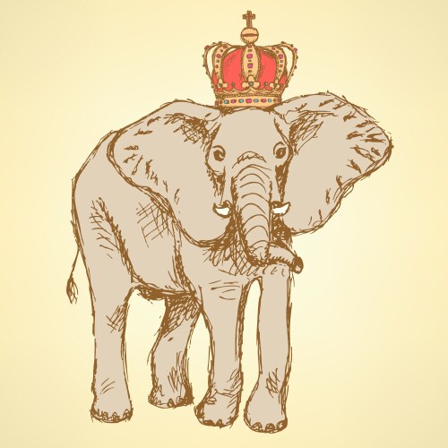Vintage Elephant Crown Sketch Vector Image