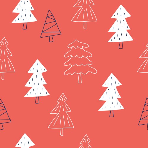 Draw seamless patterns with christmas trees on red vektorbild