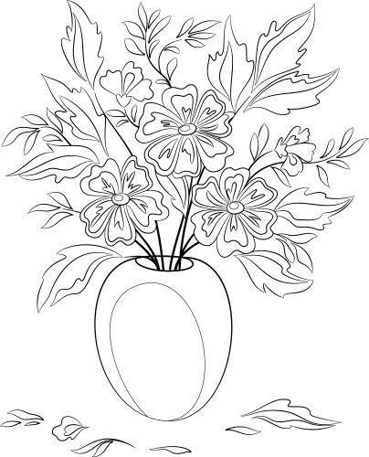 Flowers in a vase contours Vector Image