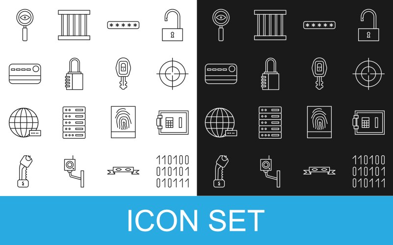 Set line binary code safe target sport password vector image