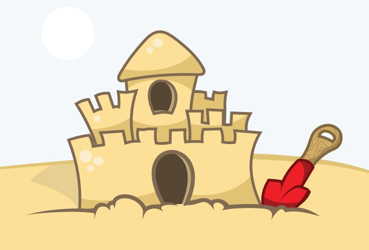 Sand castle and bucket cartoon colored clipart Vector Image