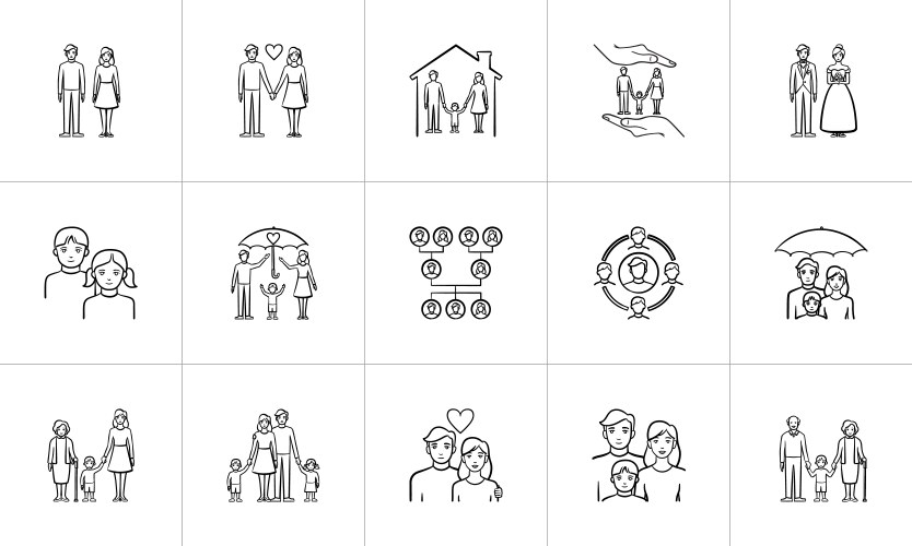 Family & Wedding Sketch Icon Set Vector Image