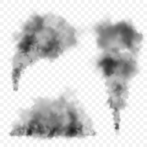 Realistic black smoke clouds stream of from vector image