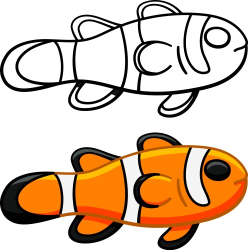 Clown fish in colored and line versions Vector Image