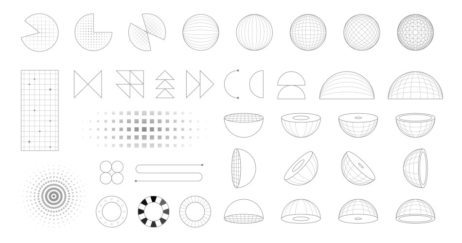 Set of abstract tech geometric shapes and forms vector image