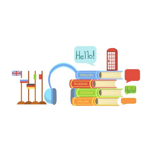 Foreign languages class set of objects vector image