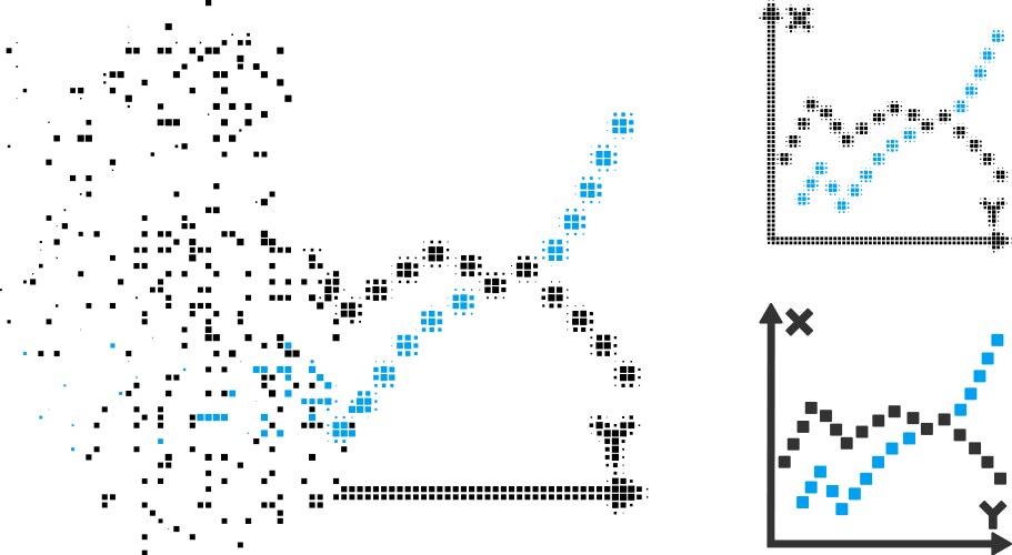 Fragmented pixel halftone functions plot icon vector image
