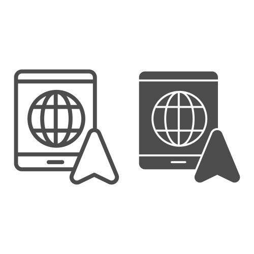 Tablet with globe and navigation pointer line vector image