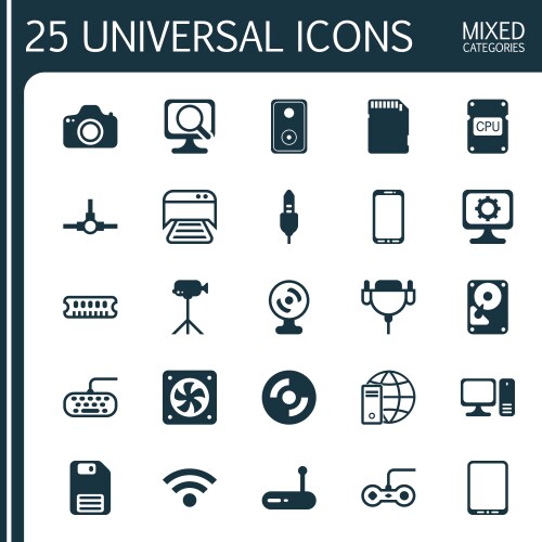 Hardware icons set collection of desktop computer vector image