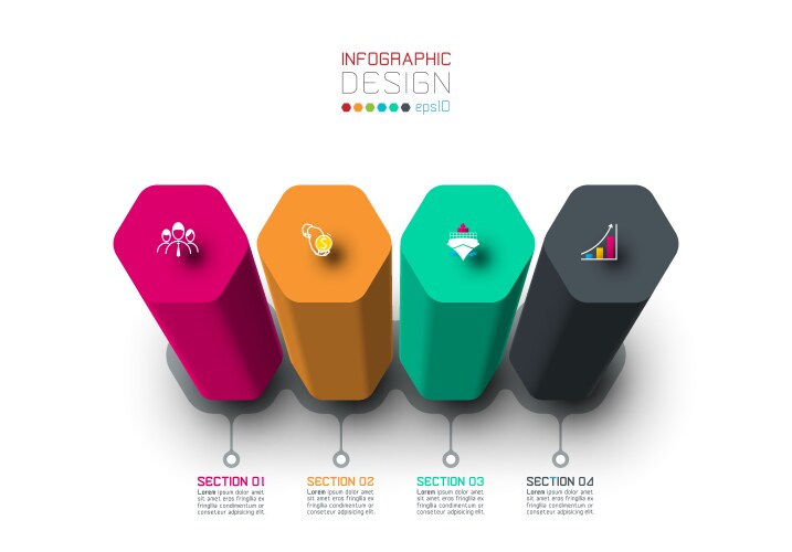 Infographic label design with hexagon columns vector image