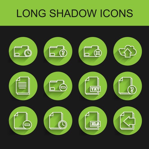 Set line document with minus clock folder xls vector image