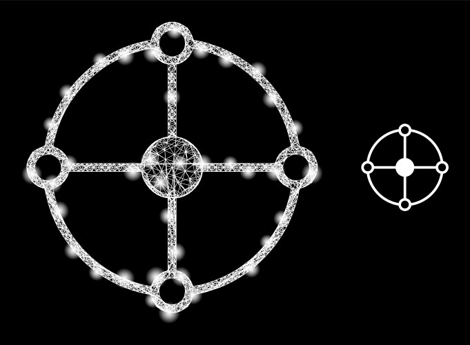 Polygonal 2d mesh circle grid node with glare vector image