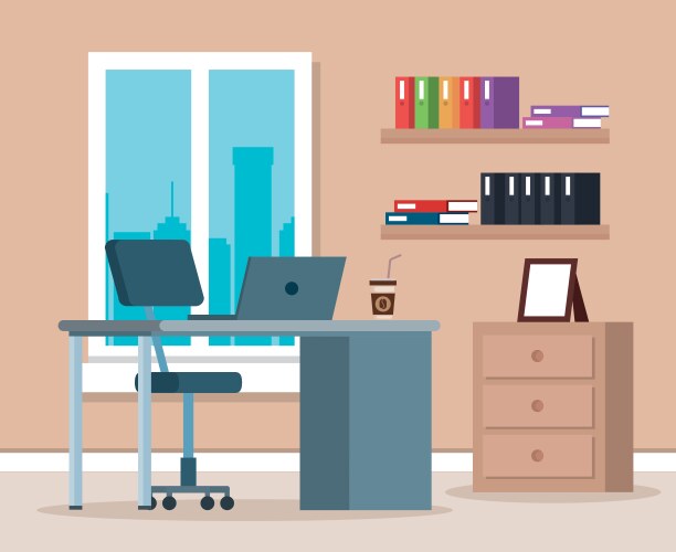 Home office workplace flat Royalty Free Vector Image
