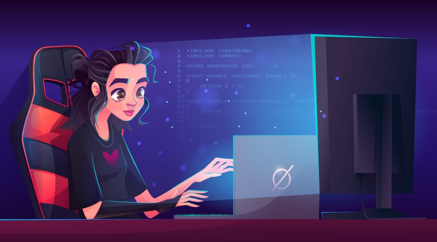 Female Programmer Coding at Night vector image