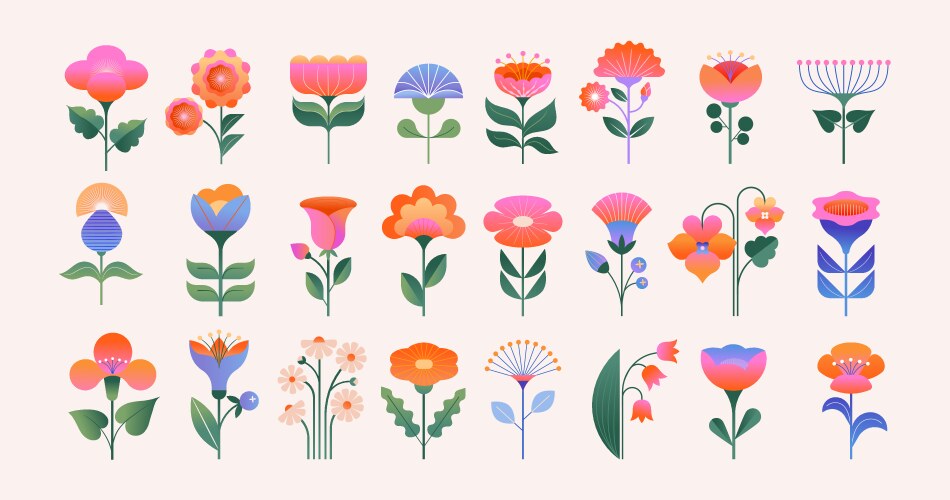 Pastel Floral Icons - Spring & Bloom Vector Image