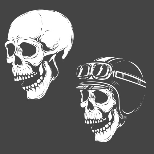 Racer Skull Set - Vintage Motocross Vector Image