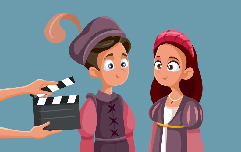 Crew filming romeo and juliet with young actors vector image