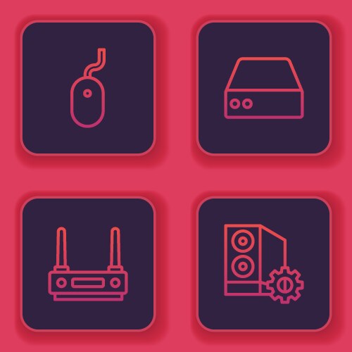 Set line computer mouse router and wi-fi signal vector image