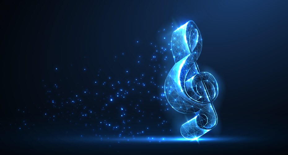 Abstract digital 3d clef treble on blue with stars vector image