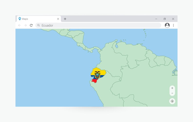 Browser window with map of ecuador searching vector image