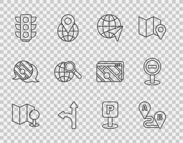 Set line folded map with push pin route location vector image