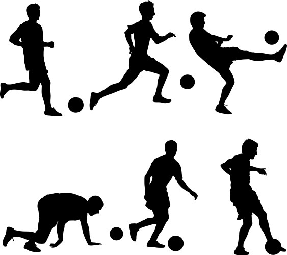 Set silhouettes of soccer players with the ball Vector Image