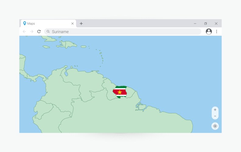 Browser window with map of suriname searching vector image
