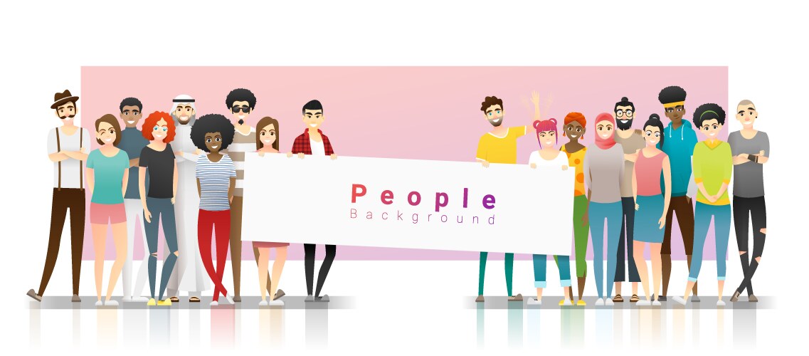 Group multi ethnic people holding empty banner vector image