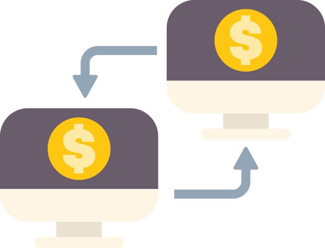 Money transferring between two computers using vector image