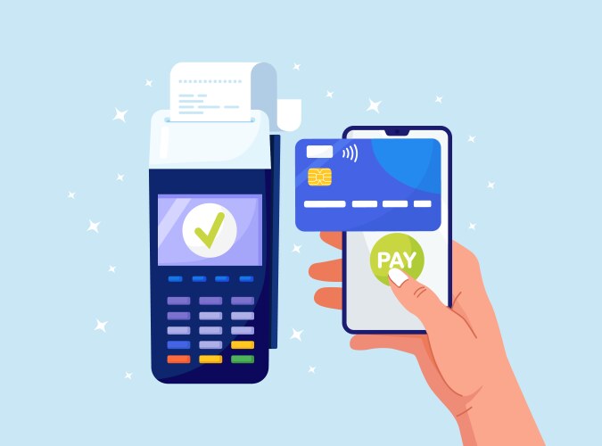 pos terminal for contactless pay with smartphone vector image