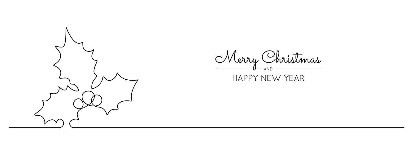 One continuous line drawing of christmas holly Vector Image