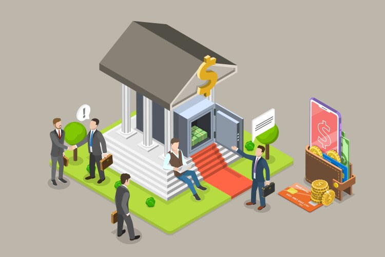 3d isometric flat of bank Royalty Free Vector Image