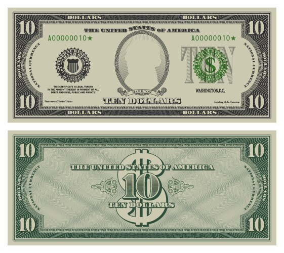 ten dollars banknote gray obverse and green vector image