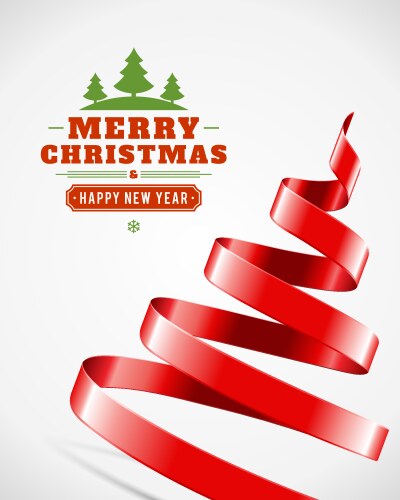 Red ribbon christmas tree and golden stars Vector Image