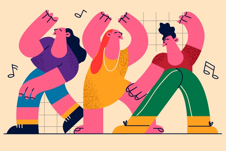 Group dancing youth isolate on a white Royalty Free Vector