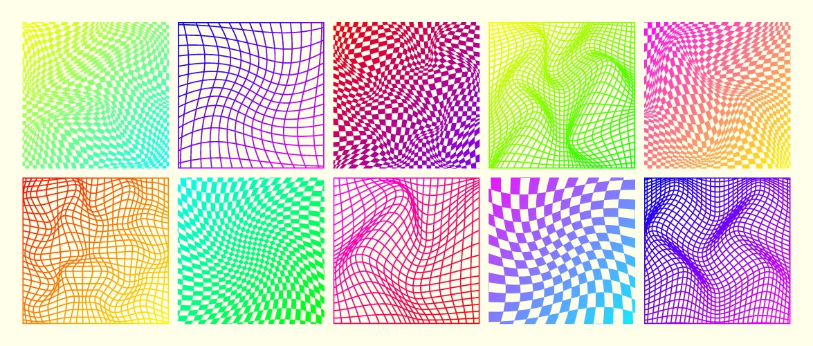 Groovy checkered pattern neon distorted tiled vector image