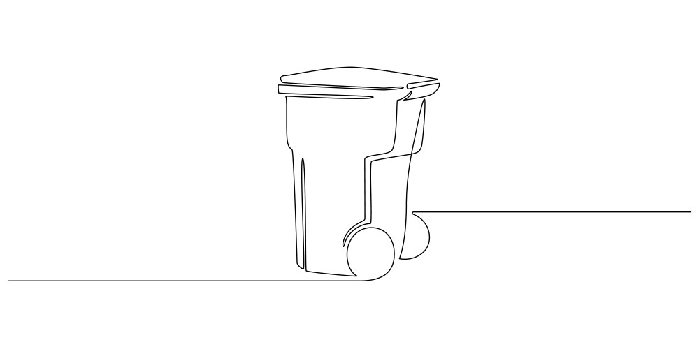 One continuous line drawing of garbage container vector image