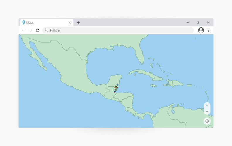 Browser window with map of belize searching vector image