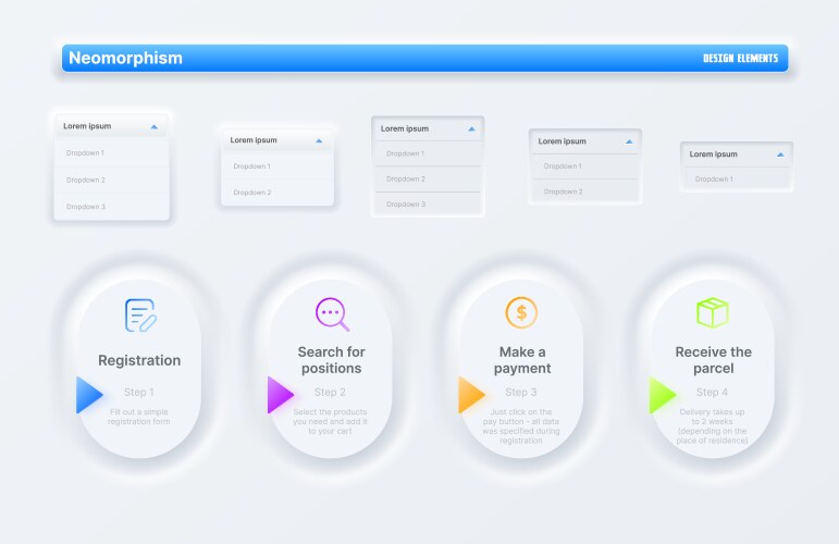 Neomorphic UI Buttons & Dropdowns vector image