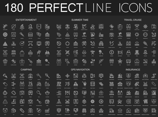 180 modern thin line icons set on dark black vector image