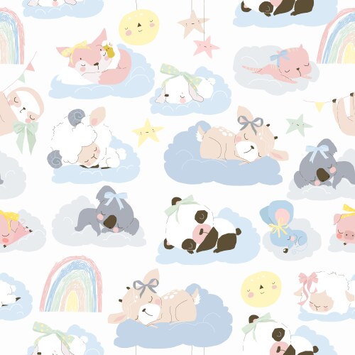 Seamless pattern with cute animals on white Vector Image