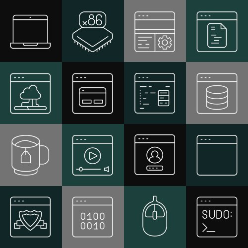 Set line code terminal browser window server vector image