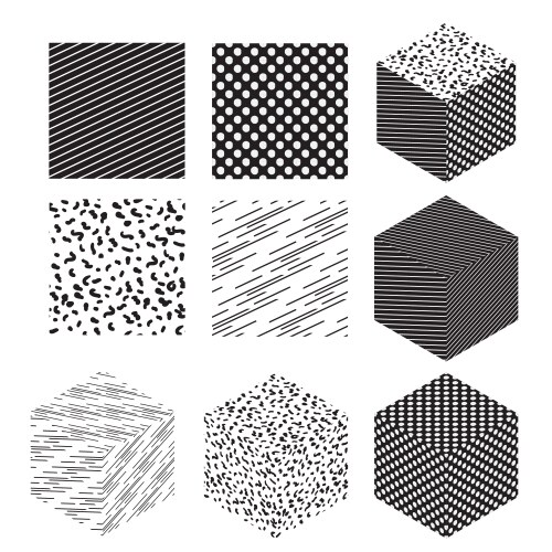 Cube shapes with patterns set vector image