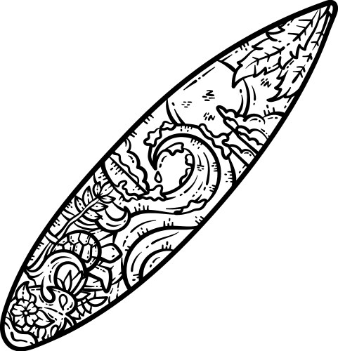 Summer surfing board line art coloring page Vector Image