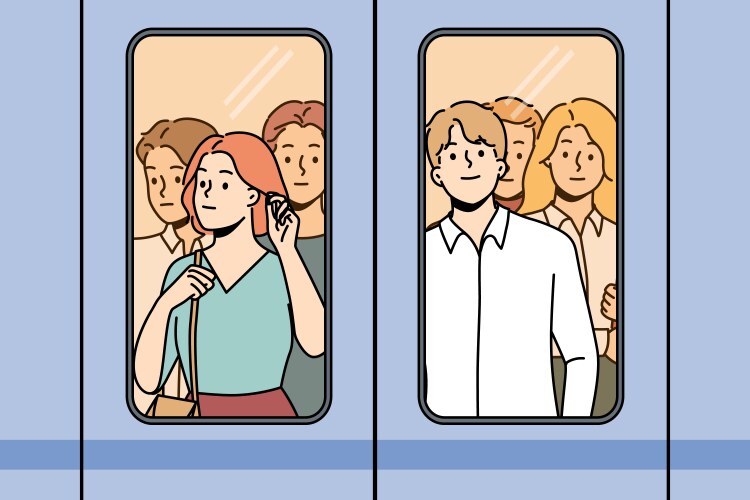 People near doors in metro train Vector Image