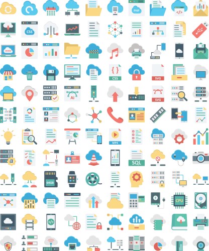 Cloud computing and data storage color ico vector image