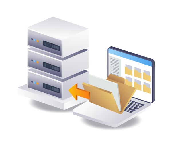 Computer folder data with technology server vector image