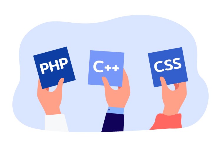 hands holding symbols of different programming vector