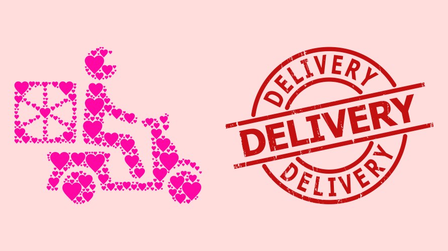 Grunge delivery stamp and pink heart pizza Vector Image