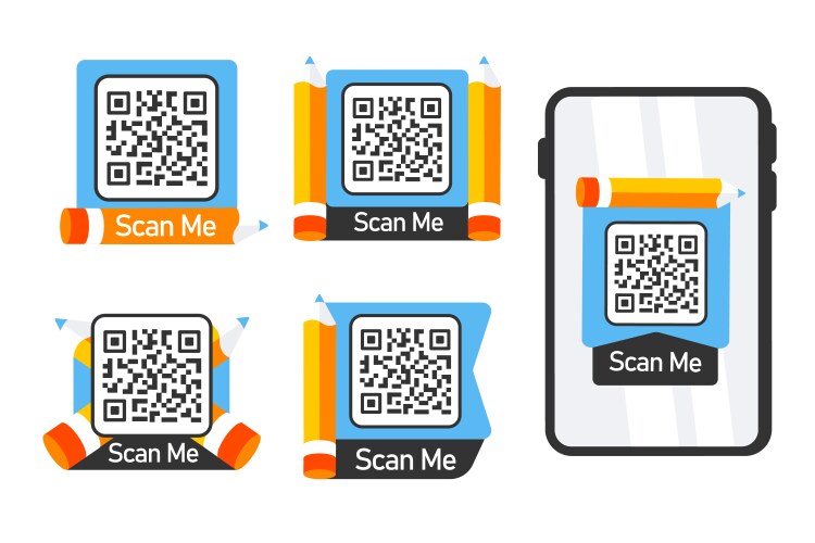 set of qr code stickers flanked by pencils vector image